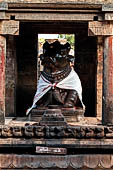 The great Chola temples of Tamil Nadu - The Airavatesvara temple of Darasuram. The nandi (bull) inside a small mandapa in front of the temple entrance, 